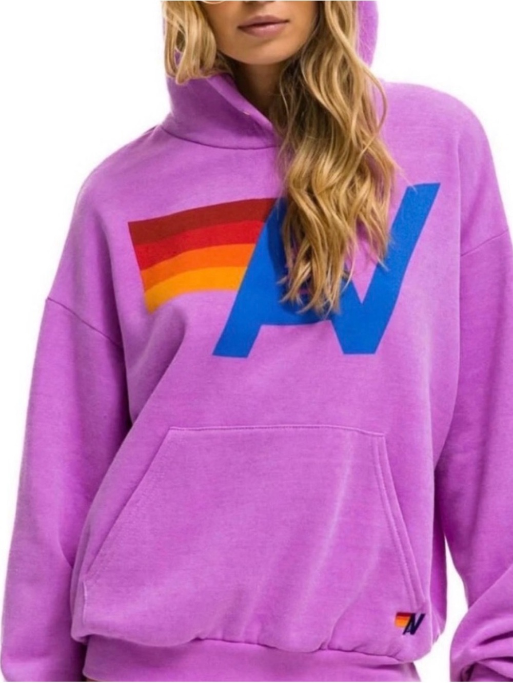 Aviator Nation Lavender Pullover Hoodie with Rainbow 'N' Graphic